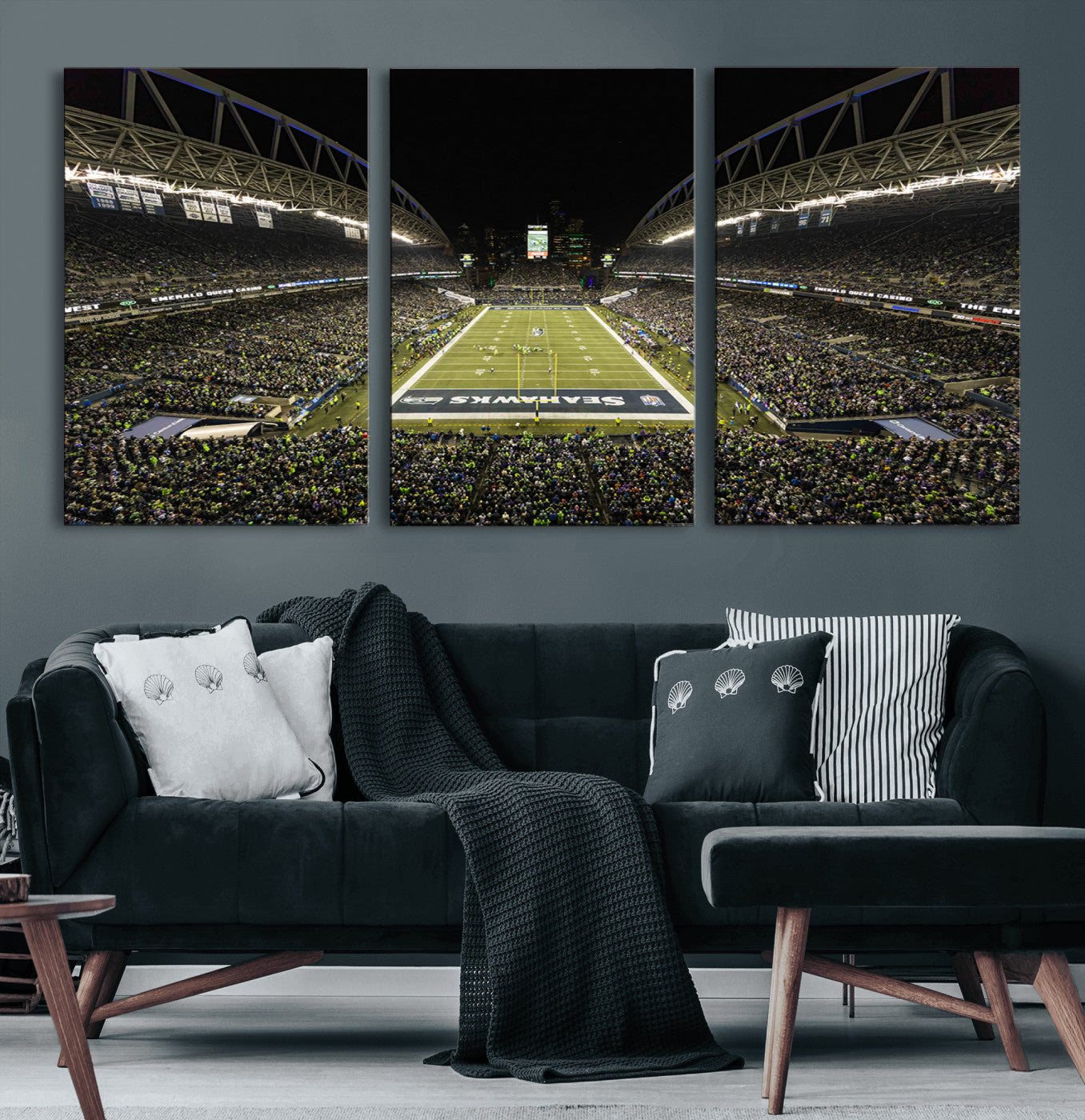 81900-MGV-CV-60X30-3P-Seattle Seahawks Football Team Print Wall Art - Seattle Century Link Field Stadium Wall Art Canvas