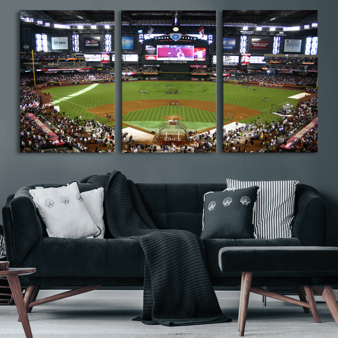 91630-MGV-CV-60X30-3P-Arizona Diamondbacks Baseball Team Print - Phoenix Chase Field Baseball Stadium Wall Art Canvas