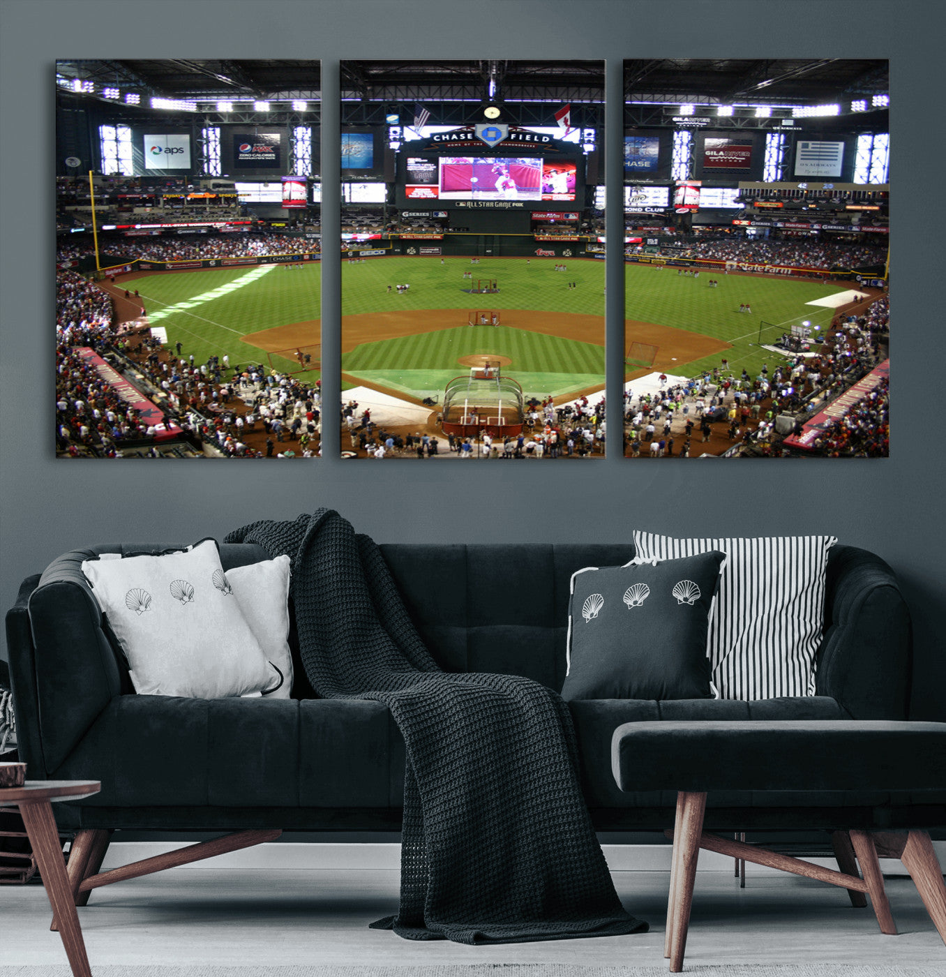 91630-MGV-CV-60X30-3P-Arizona Diamondbacks Baseball Team Print - Phoenix Chase Field Baseball Stadium Wall Art Canvas