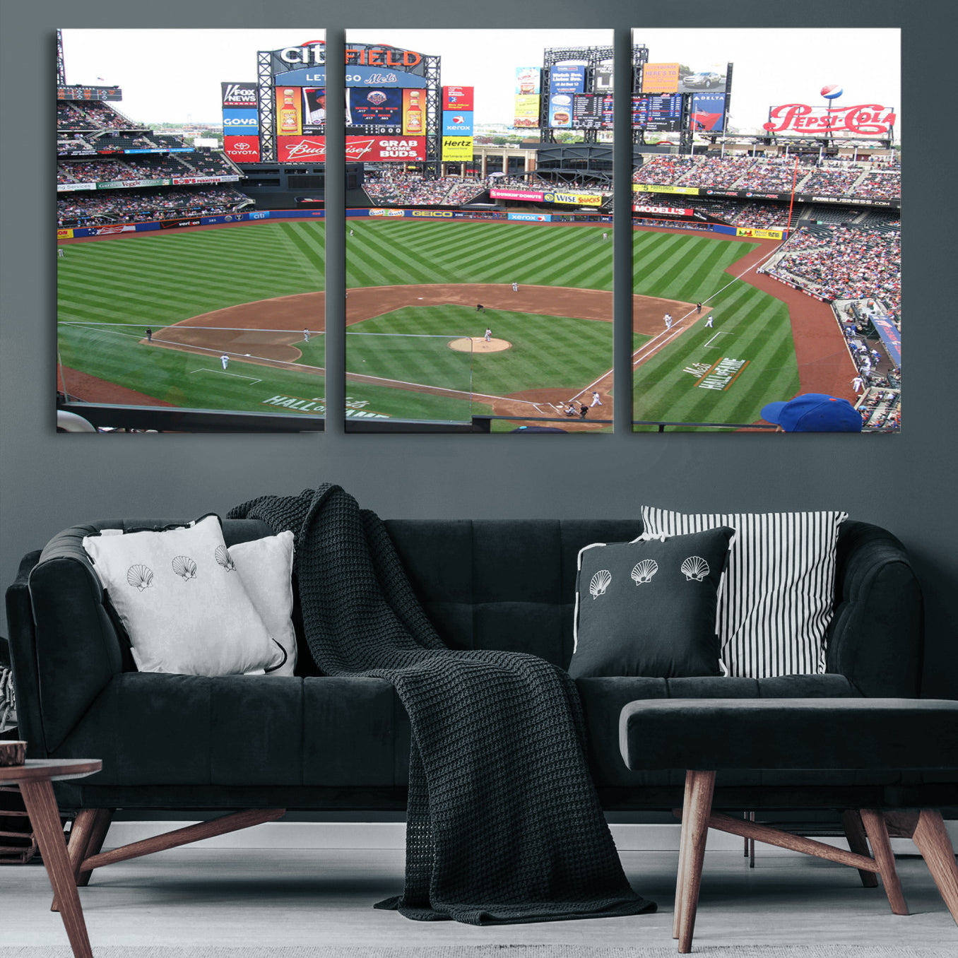64829-MGV-CV-60X30-3P-New York Mets Baseball Team Print - Citi Field Baseball Stadium Wall Art Canvas Print