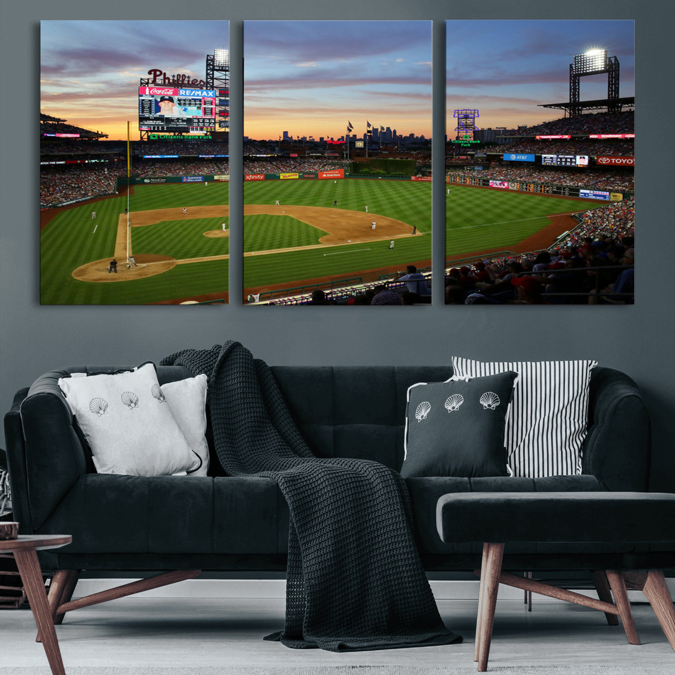 13778-MGV-CV-60X30-3P-Citizens Bank Park Philadelphia Phillies Wall Art Canvas | 3-Panel Canvas Print of Phillies Stadium