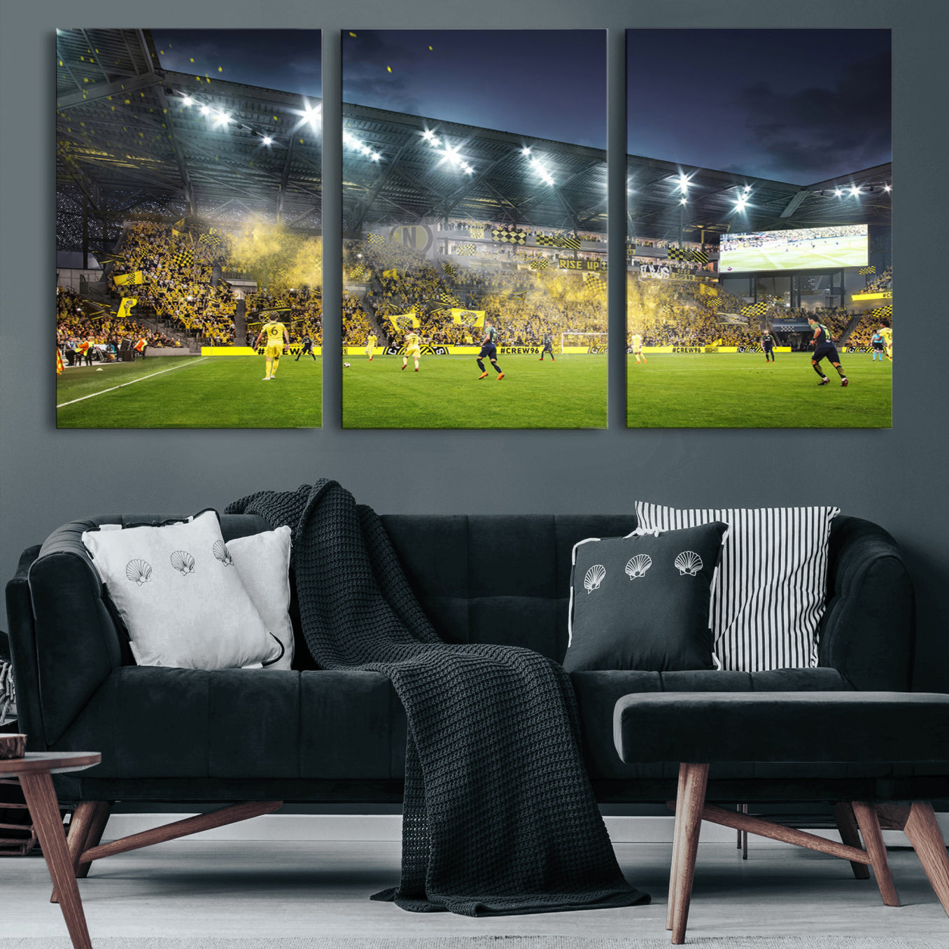 65820-MGV-CV-60X30-3P-Columbus Crew Stadium Match Triple Canvas Wall Art - Dynamic MLS Game Scene Canvas Wall Art