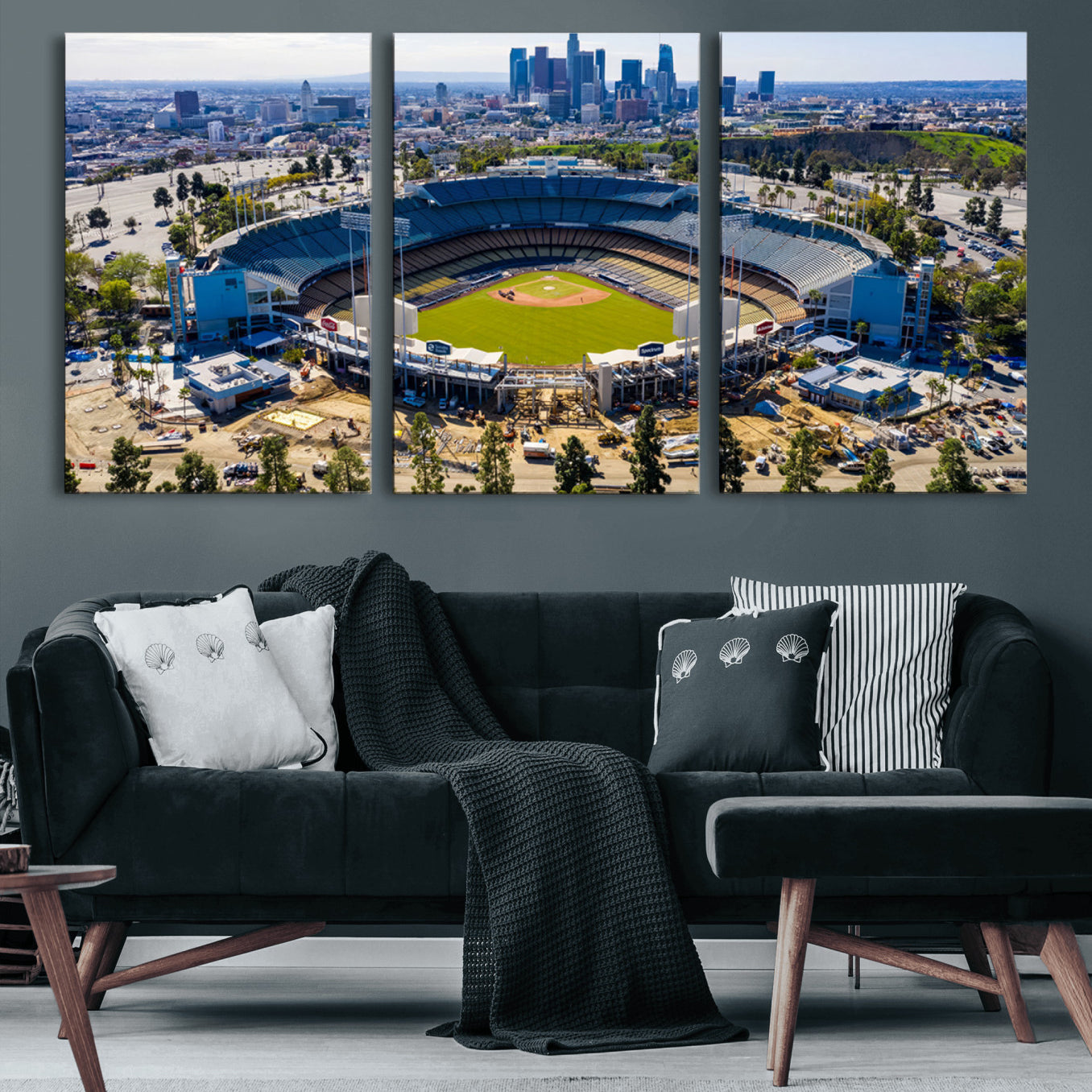 58596-MGV-CV-60X30-3P-Los Angeles Dodgers Dodger Stadium Wall Art Canvas Print - MLB Baseball Stadium, Framed Los Angeles