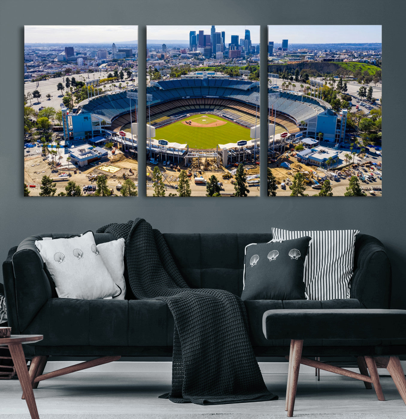 58596-MGV-CV-60X30-3P-Los Angeles Dodgers Dodger Stadium Wall Art Canvas Print - MLB Baseball Stadium, Framed Los Angeles