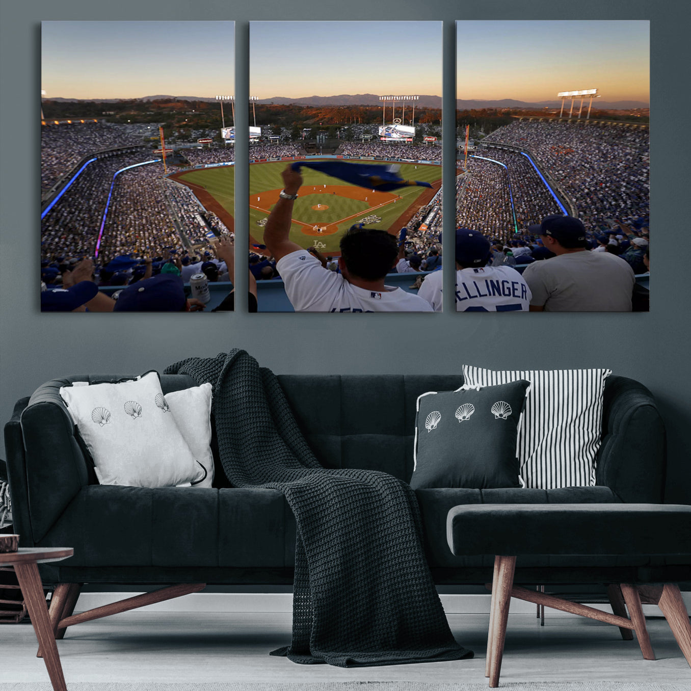 60162-MGV-CV-60X30-3P-Dodger Stadium Sunset Game Triple Canvas Wall Art - Los Angeles Dodgers MLB Match