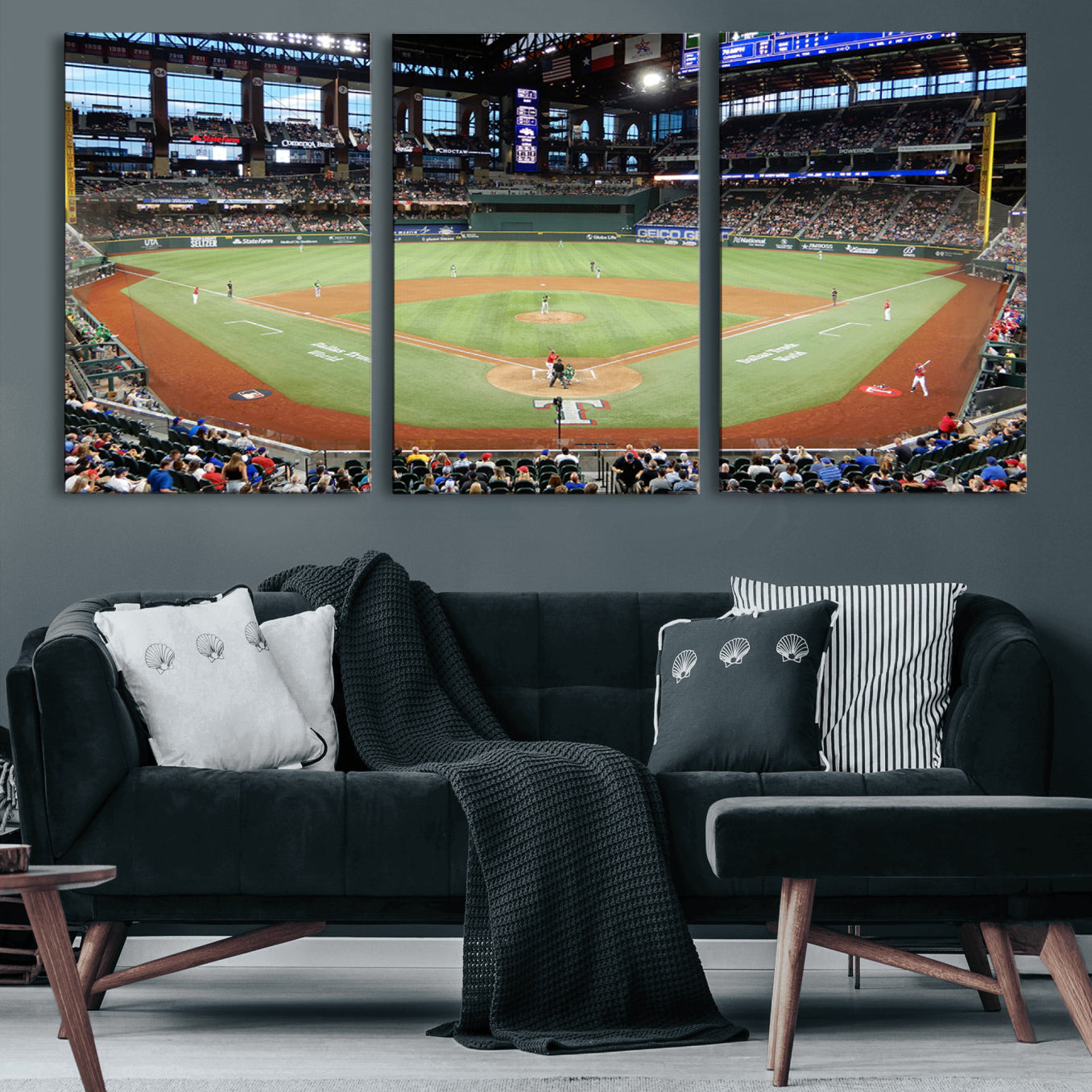 78468-MGV-CV-60X30-3P-Texas Rangers Baseball Team Print - Arlington Globe Life Field Stadium Canvas Print Wall Art