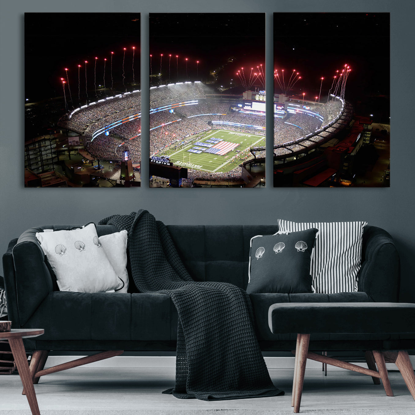 89988-MGV-CV-60X30-3P-New England Patriots Team Print Wall Art- Foxborough Gillette Stadium Wall Art Canvas Print
