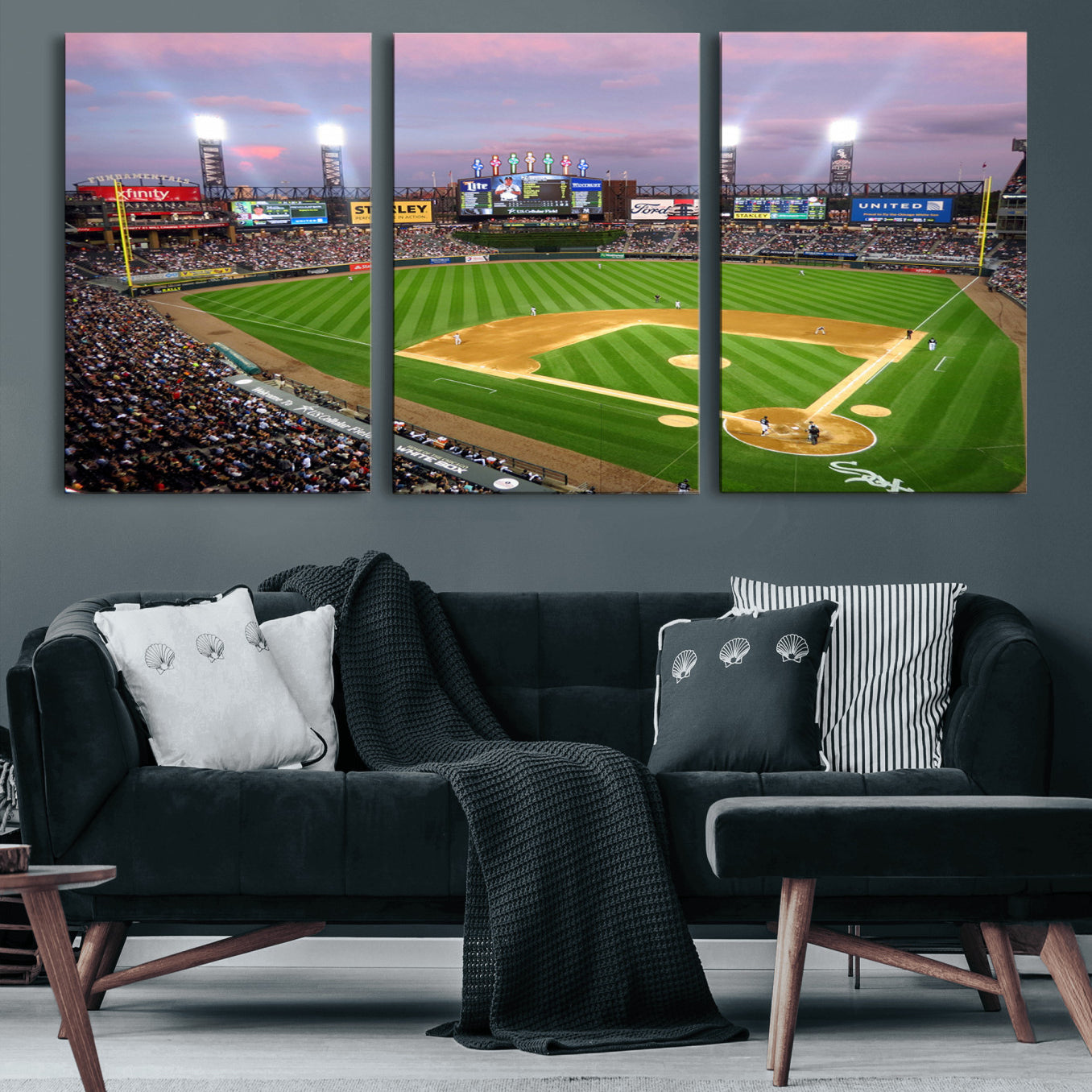 38470-MGV-CV-60X30-3P-Chicago White Sox Baseball Team Print Canvas- Guaranteed Rate Field Stadium Wall Art Canvas Print