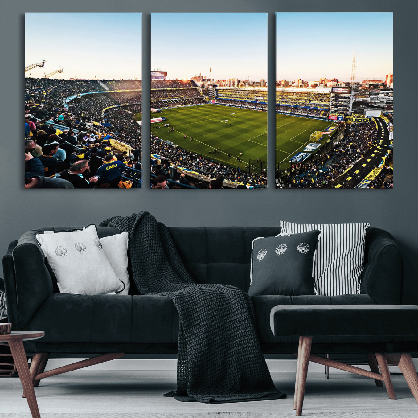 50105-MGV-CV-60X30-3P-Boca Juniors Soccer Team Print - Buenos Aires Bombonera Stadium Wall Art Canvas Print
