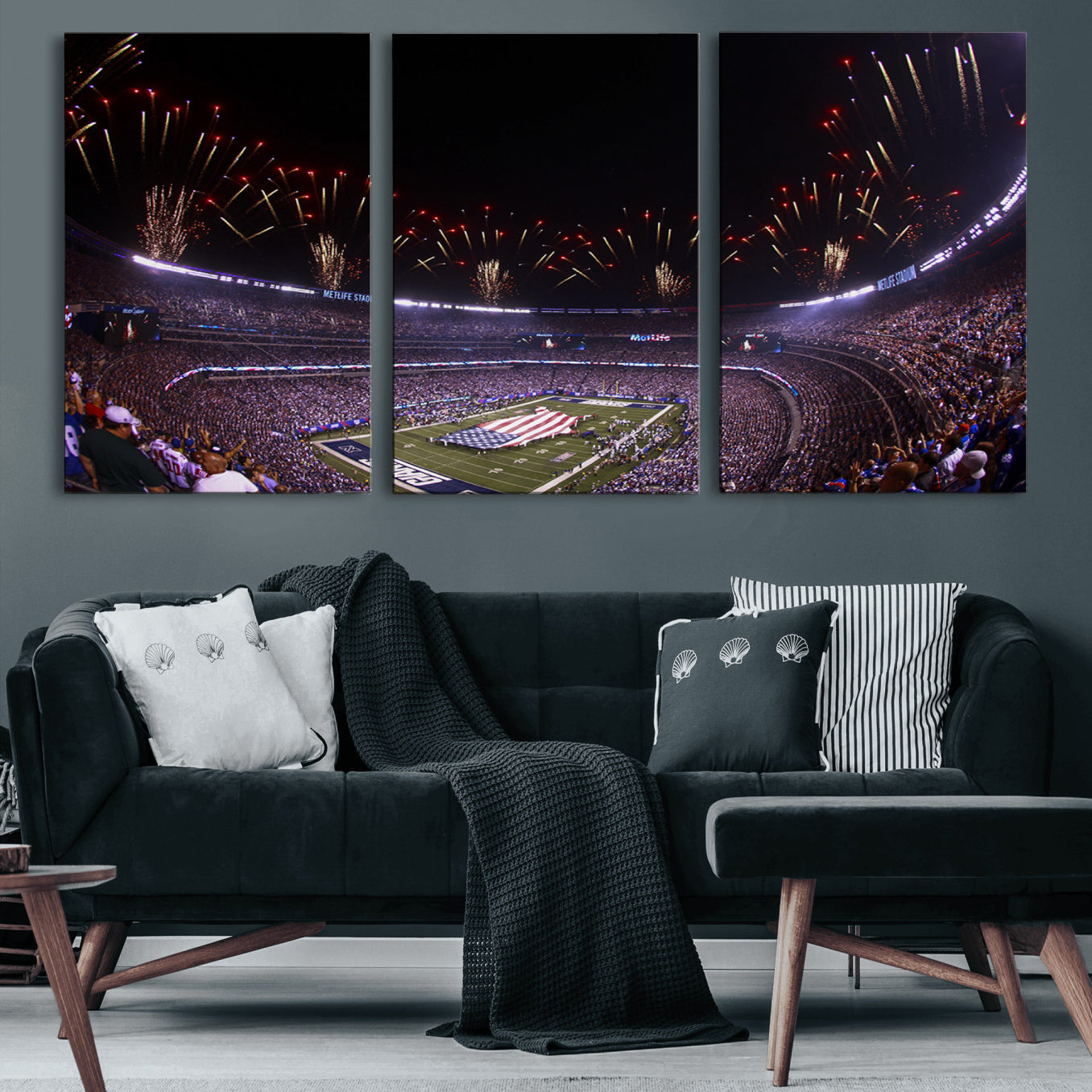 56360-MGV-CV-60X30-3P-New York Giants Football Team Print - East Rutherford MetLife Stadium Wall Art Canvas Print