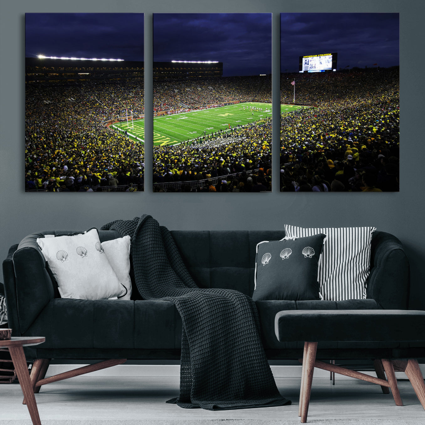 15448-MGV-CV-60X30-3P-Michigan Wolverines Football Canvas Wall Decor, Football Team Print - Ann Arbor Michigan Stadium