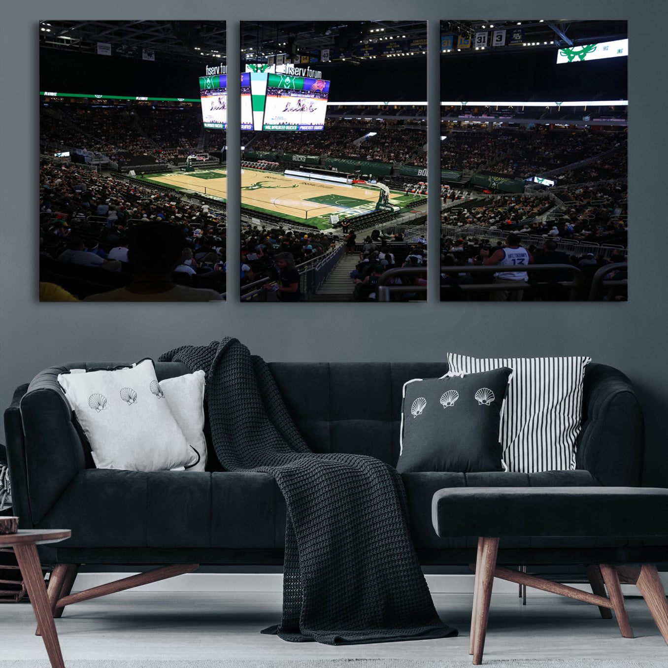 69882-MGV-CV-60X30-3P-Milwaukee Bucks Basketball Print - Fiserv Forum Stadium Wall Art Canvas Print