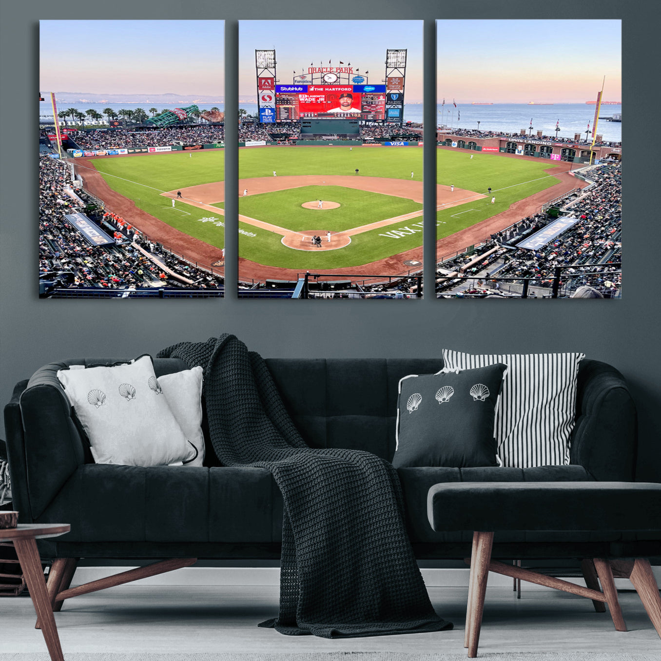16055-MGV-CV-60X30-3P-San Francisco Giants Baseball Team Print - Oracle Park Stadium Wall Art Canvas Print