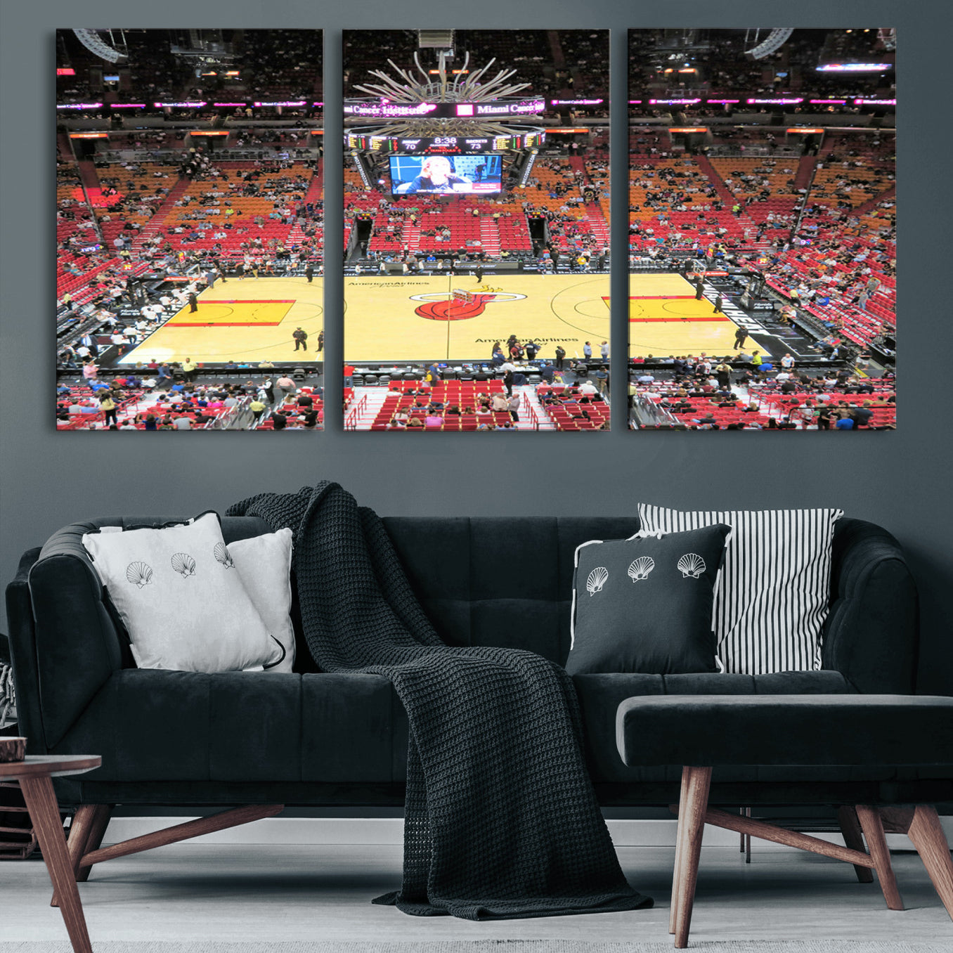 44024-MGV-CV-60X30-3P-Miami Heat Basketball Team Print Wall Art- Kaseya Center Stadium Wall Art Canvas Print