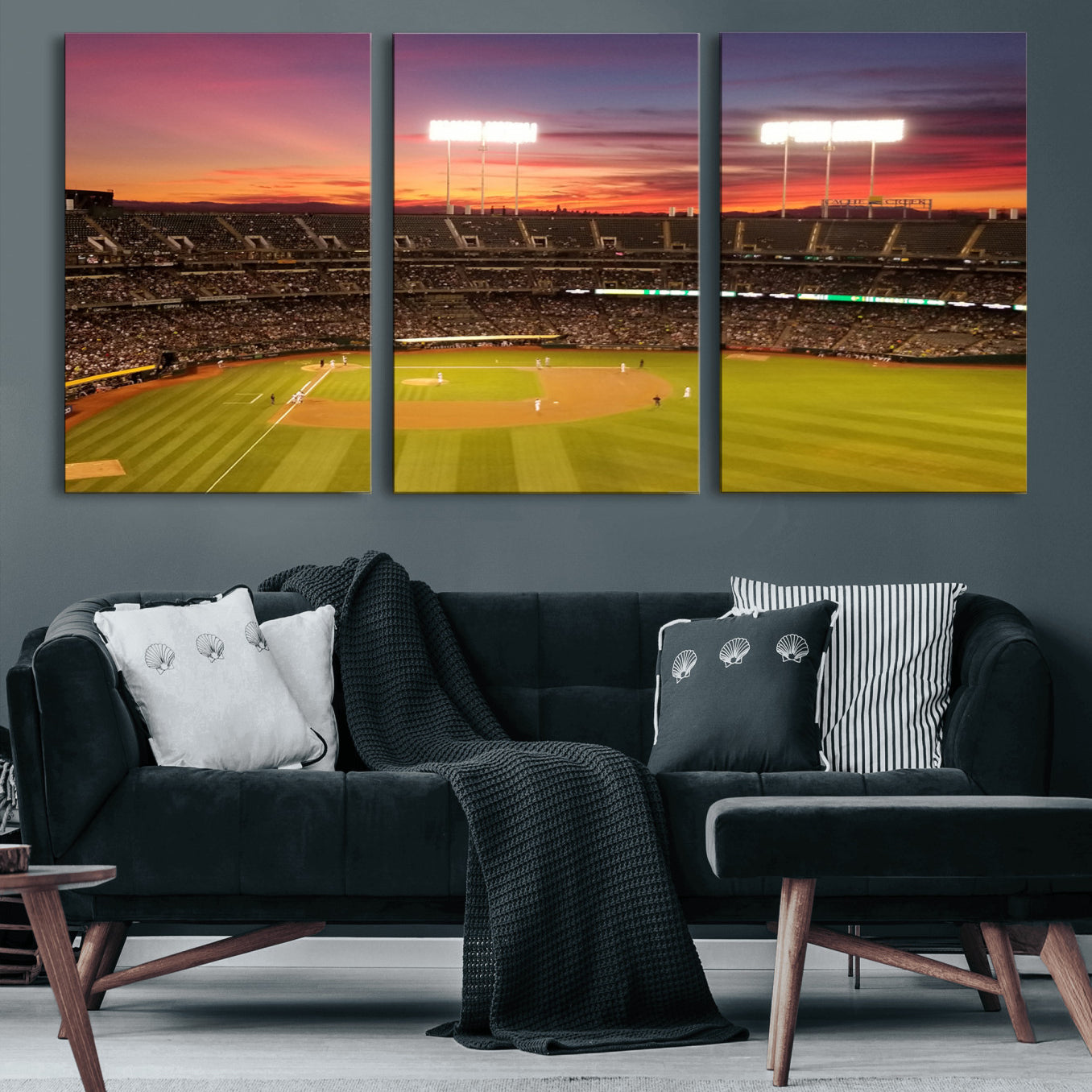 73718-MGV-CV-60X30-3P-Oakland Athletics Baseball Team Print - Oakland Coliseum Stadium Wall Art Canvas Print