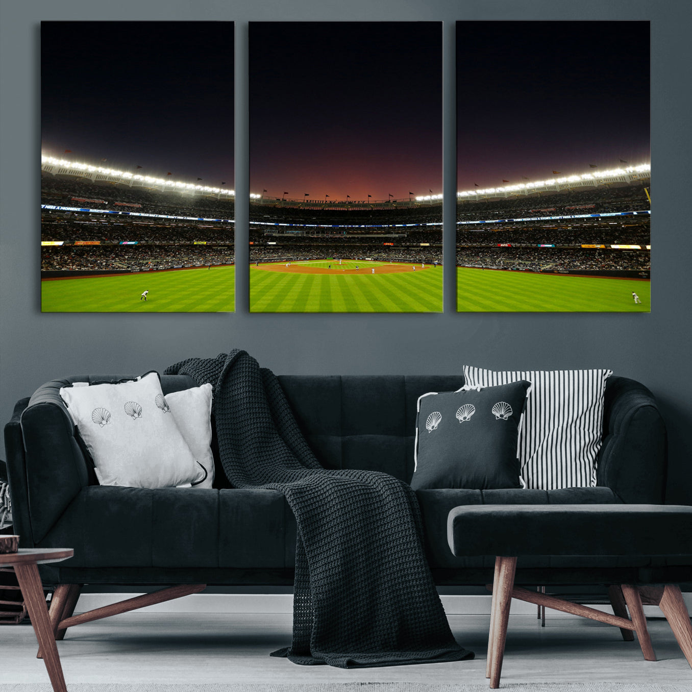 -Yankee Stadium Night Game Triple Canvas, Yankee Stadium Canvas Wall Art - New York Yankees MLB Match