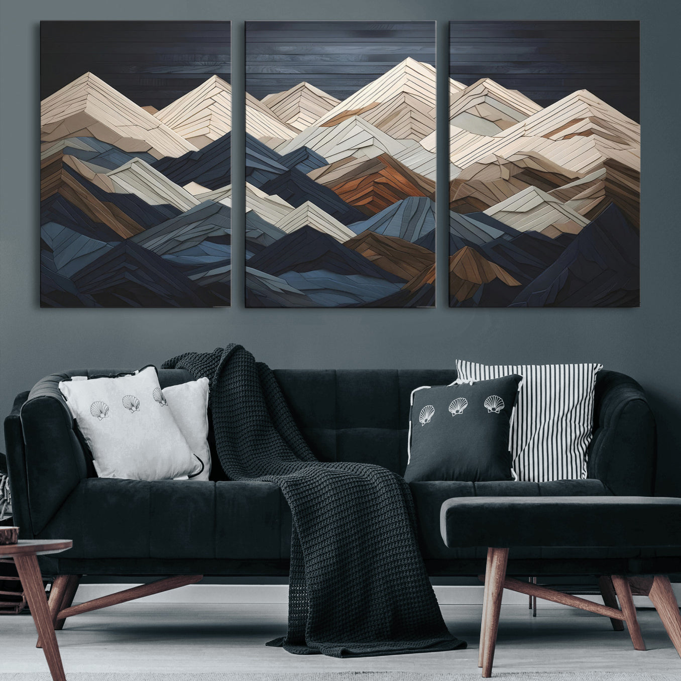 12896-MGV-CV-36X24 - Wood Mountain Range Wall Art - Ready to Hang 3-Piece Set for Modern Rustic Decor, Abstract Wooden