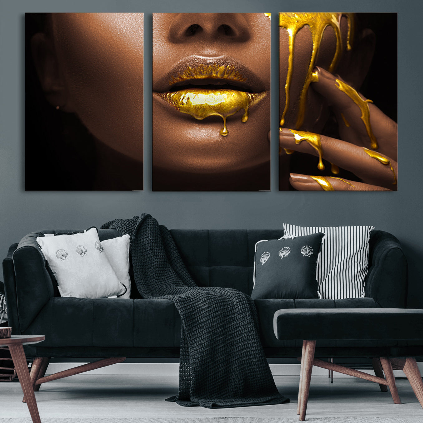 -African American Art Black Woman Canvas Print, African Wall Art, Fashion African Woman Gold Lips