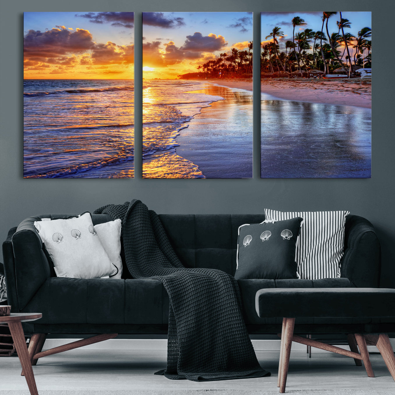 32177-MGV-CV-36X24-Serene Beach Sunset Wall Art Canvas- Coastal Seascape Print for Living Room or Bedroom, Ocean Waves
