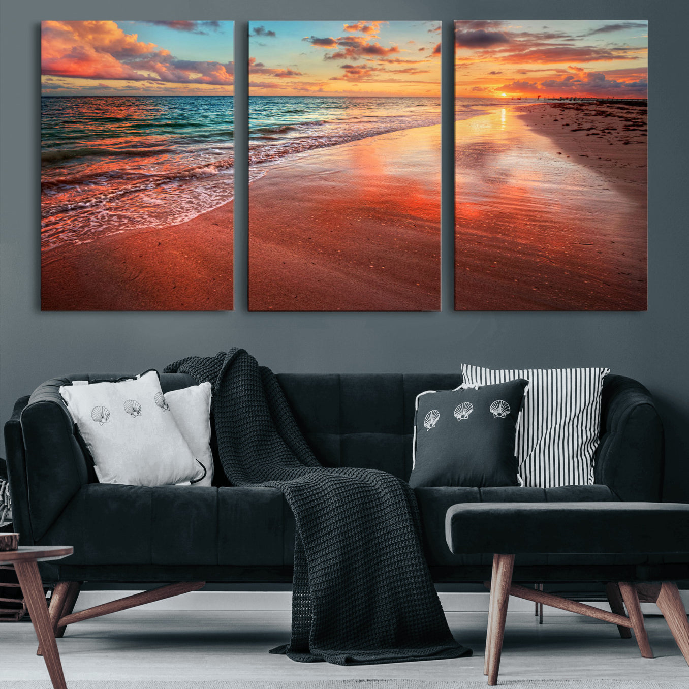 90287-MGV-CV-60X30-3P-Sunset Beach Wall Art | Ocean Canvas Print | Coastal Wall Art | Tranquil Sunset Canvas Print