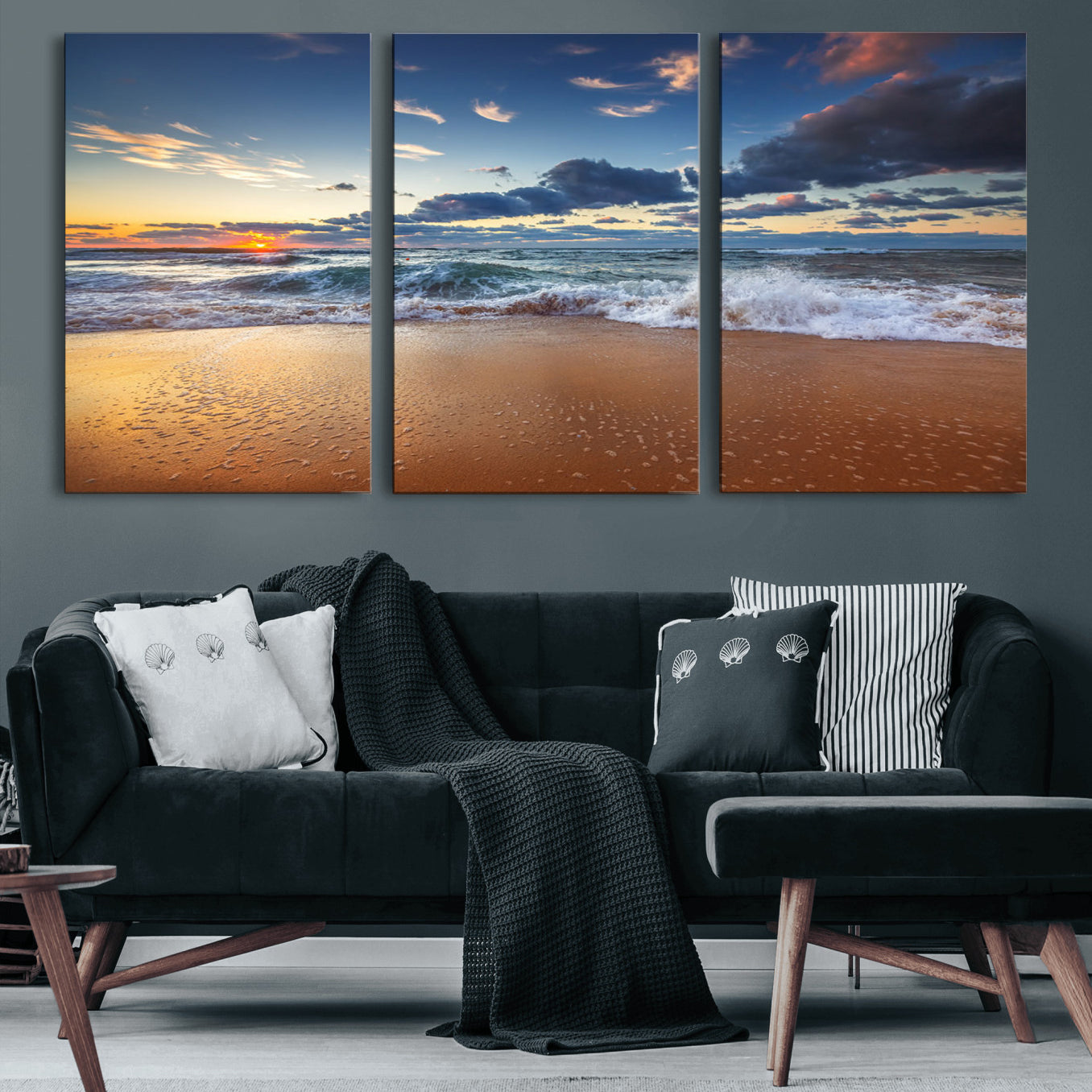 85899-MGV-CV-60X30-3P-Beach Canvas Wall Art - Coastal Seascape Print for Living Room or Bedroom, Ocean Waves on Sand,