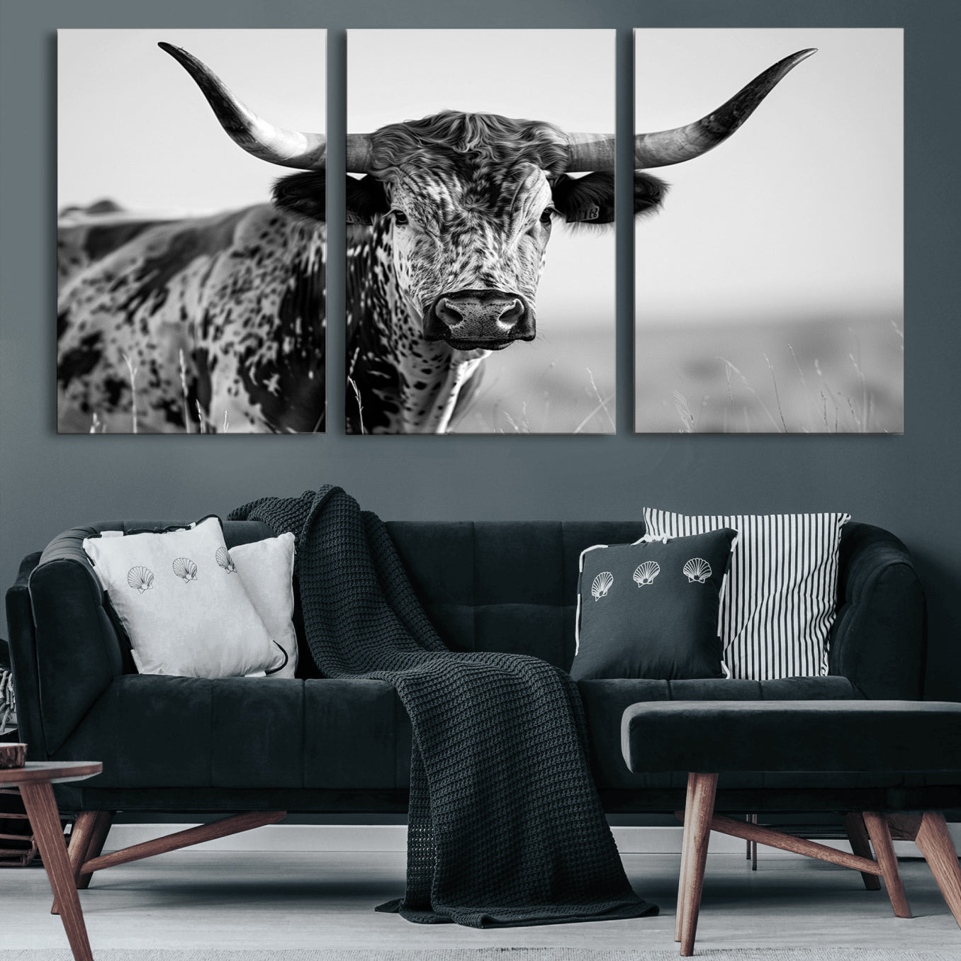 -Texas Highland Cow Longhorn Canvas Print - Rustic Farmhouse Wall Art - Large Texas Longhorn