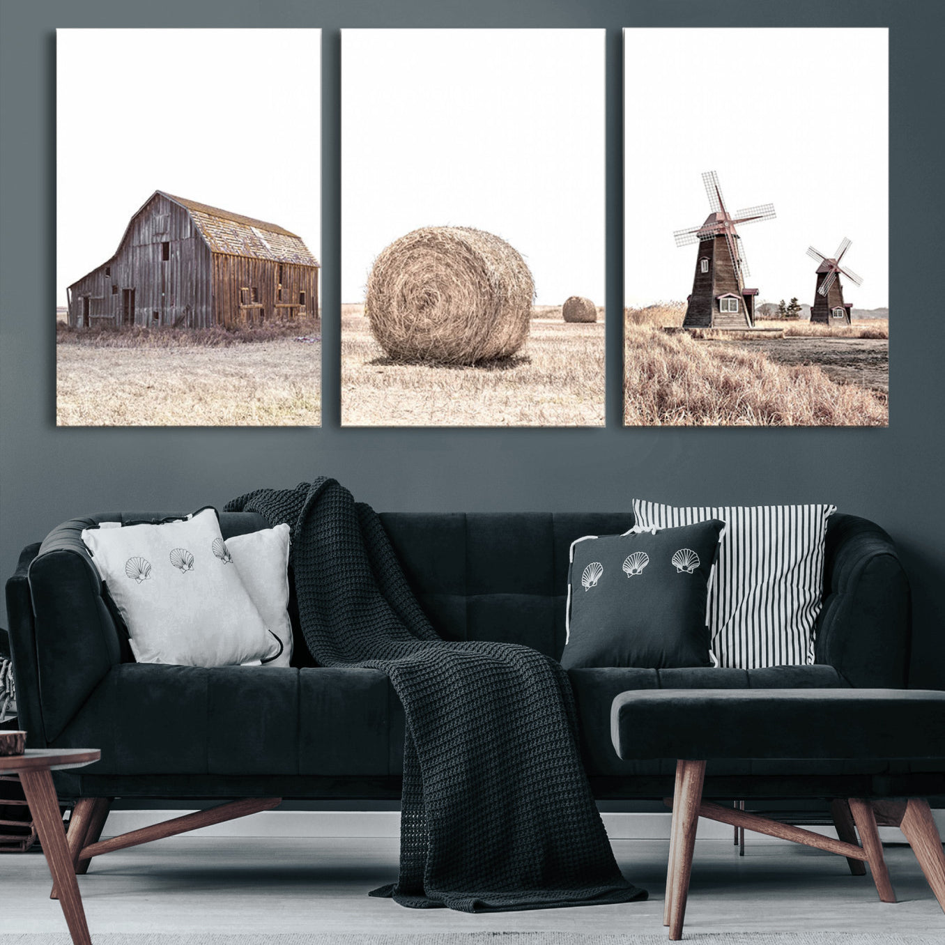 94971-MGV-CV-60X30-3P-Farm Prints Set, Set of 3 Farmhouse Wall Art, Country House Decor