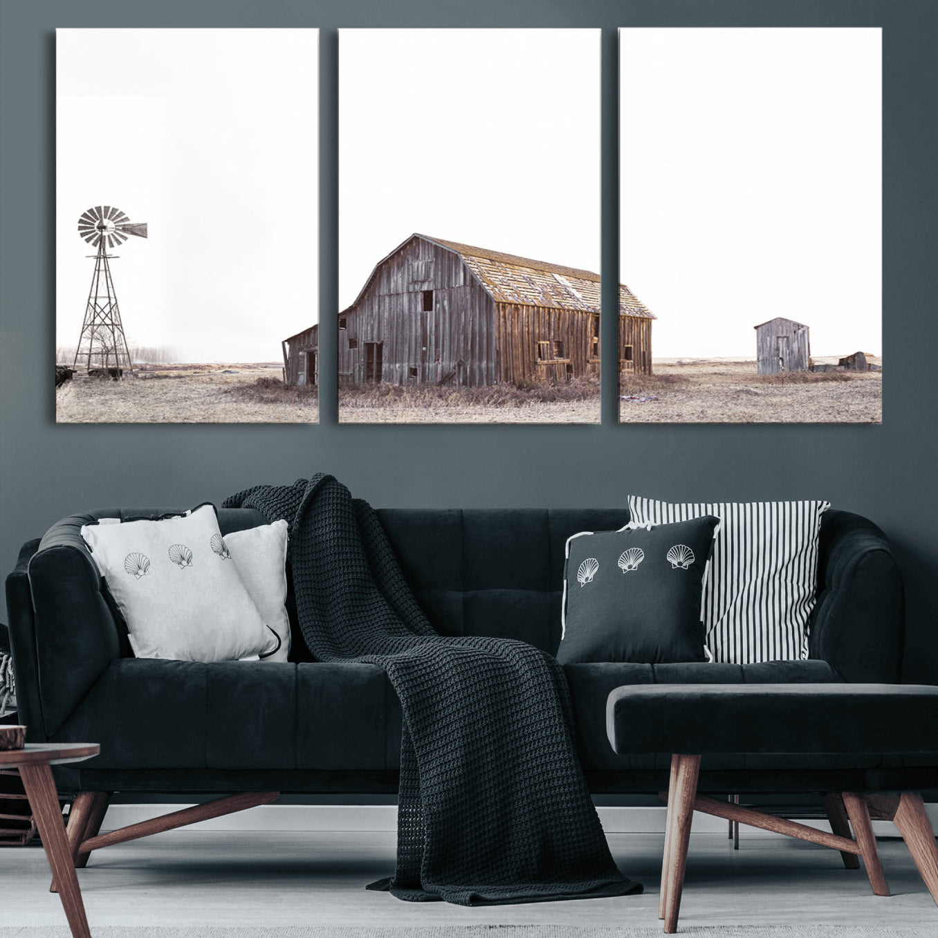 64560-MGV-CV-60X30-3P-Farm Prints Set, Set of 6 Farmhouse Wall Art, Country House Decor