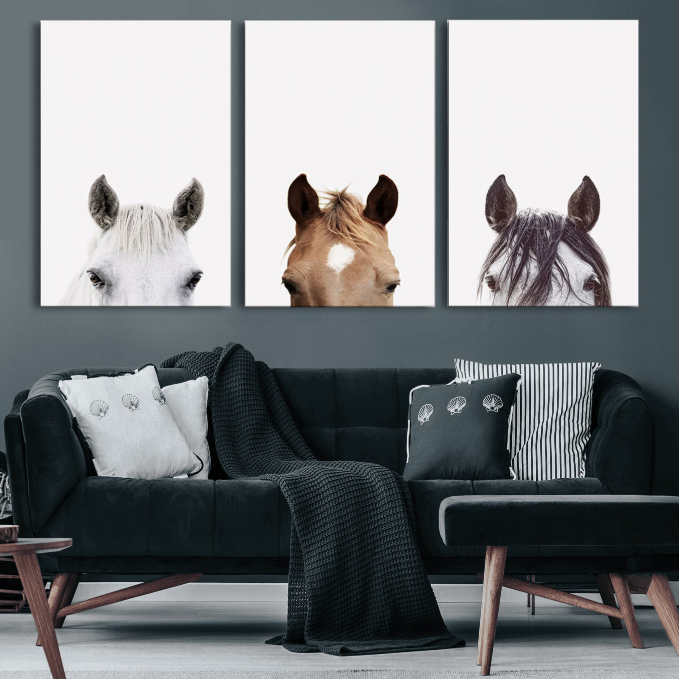 -Horse Prints Set, Set of 3 Horse Wall Art, Horses Portraits, Farmhouse Wall Art, Farm Animals