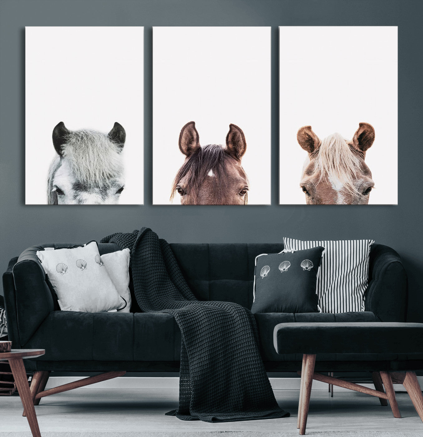 16020-MGV-CV-60X30-3P-Horse Wall Art - Minimalist Horse Triptych Wall Art – Modern 3-Panel Giclée Canvas Featuring Horse