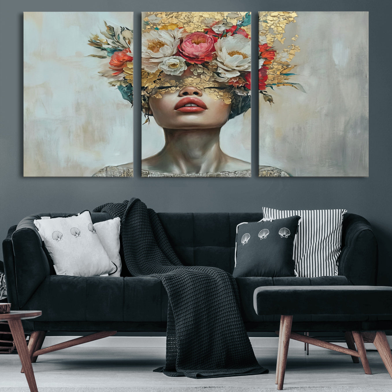 26919-MGV-CV-36X24 - Golden Petal Wall Art Canvas Print - Silhouette Woman Wall Art Canvas Print, Floral Woman Portrait