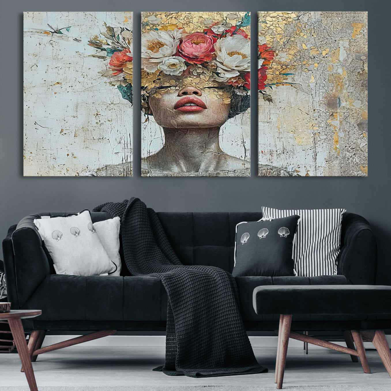 26919-MGV-CV-36X24-Golden Petal Wall Art Canvas Print - Silhouette Woman Wall Art Canvas Print, Floral Woman Portrait