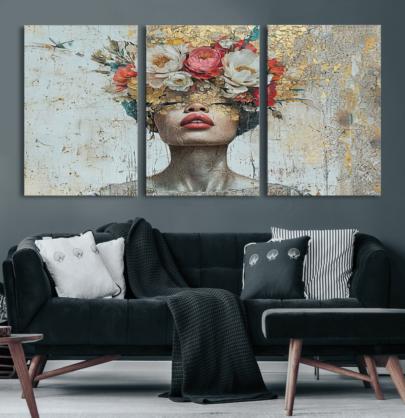 26919-MGV-CV-36X24-Golden Petal Wall Art Canvas Print - Silhouette Woman Wall Art Canvas Print, Floral Woman Portrait