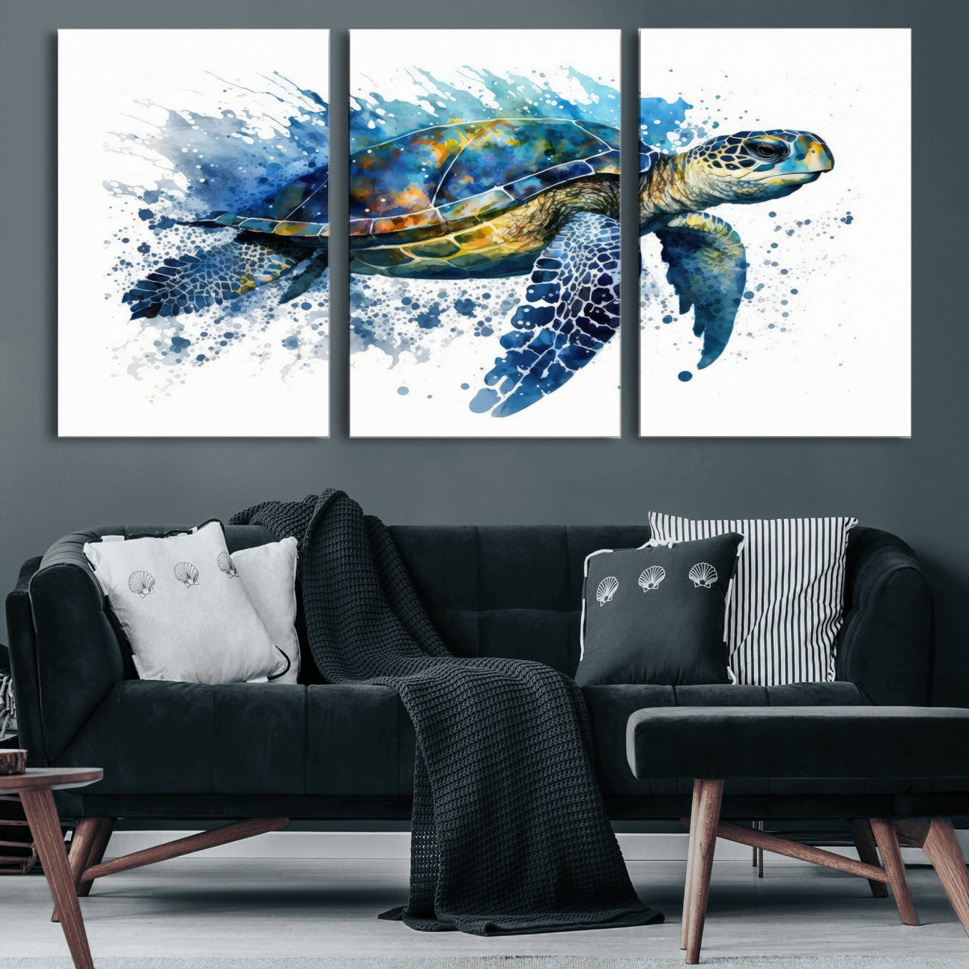 21983-MGV-CV-60X30-3P-Watercolor Turtle Wall Art Canvas Print for Decoration