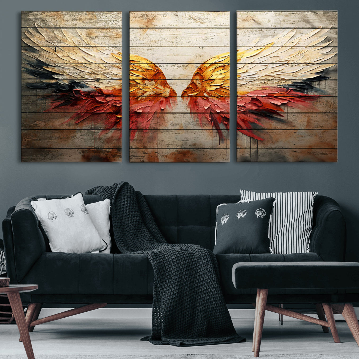 19244-MGV-CV-60X30-3P-Abstract Angel Wings Canvas Wall Art – Framed and Ready to Hang Modern Angelic Wings Decor for