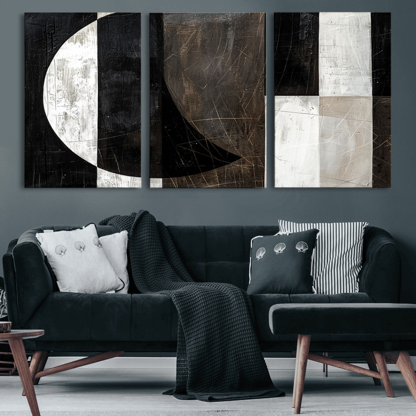 47880-MGV-CV-60X30-3P - Abstract Modern Wabi Sabi Wall Art Canvas Print Set – Minimalist Mid-Century Contemporary Artwork for Home, Office