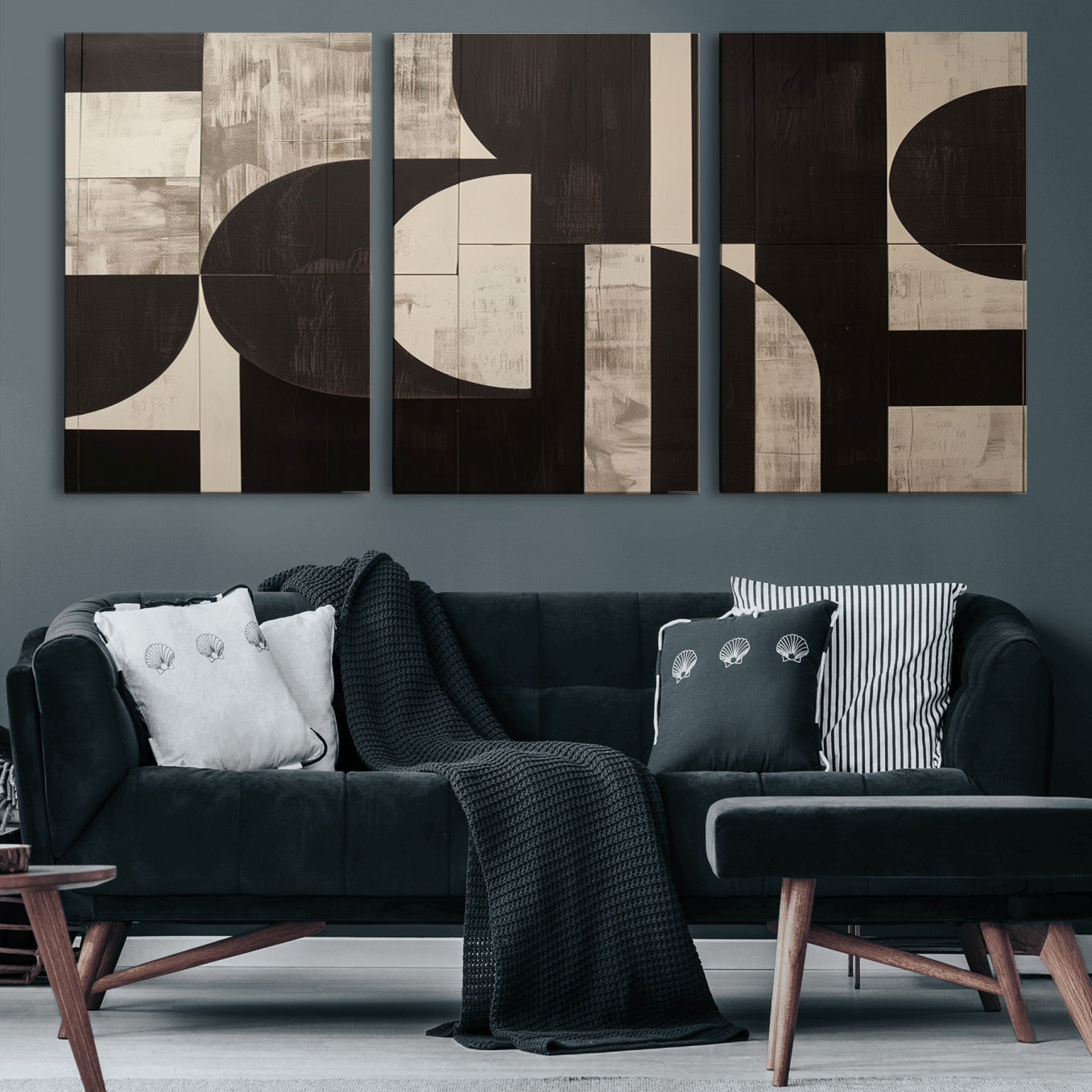 63644-MGV-CV-60X30-3P - Abstract Brown Wabi Sabi Canvas Print Set – Minimalist Mid-Century Wall Art Contemporary Artwork for Home, Office