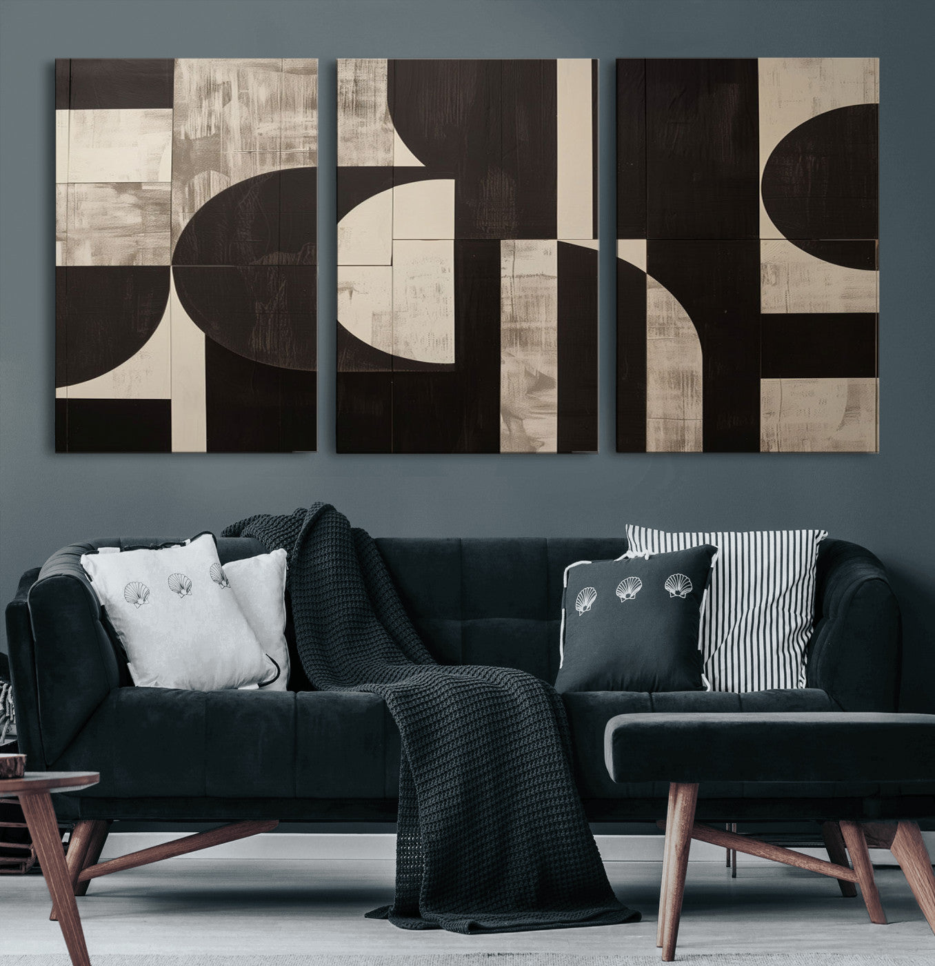 63644-MGV-CV-60X30-3P - Abstract Brown Wabi Sabi Canvas Print Set – Minimalist Mid-Century Wall Art Contemporary Artwork for Home, Office