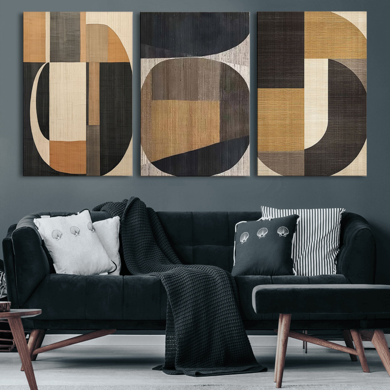 84035-MGV-CV-60X30-3P-Modern Brown Wabi Sabi Wall Art Canvas Print Set – Framed Minimalist Abstract Artwork for Home, Office Decor