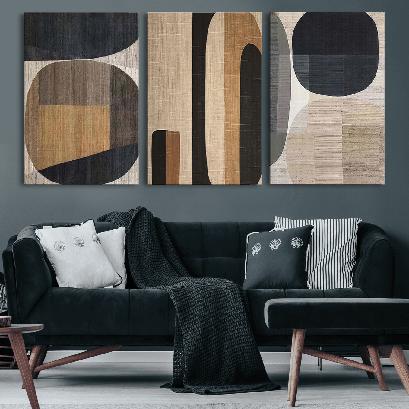 52302-MGV-CV-60X30-3P-Wabi Sabi Canvas Print - Geometric Abstract Wall Art Canvas Print | Minimalist Earthy Tones | Ready