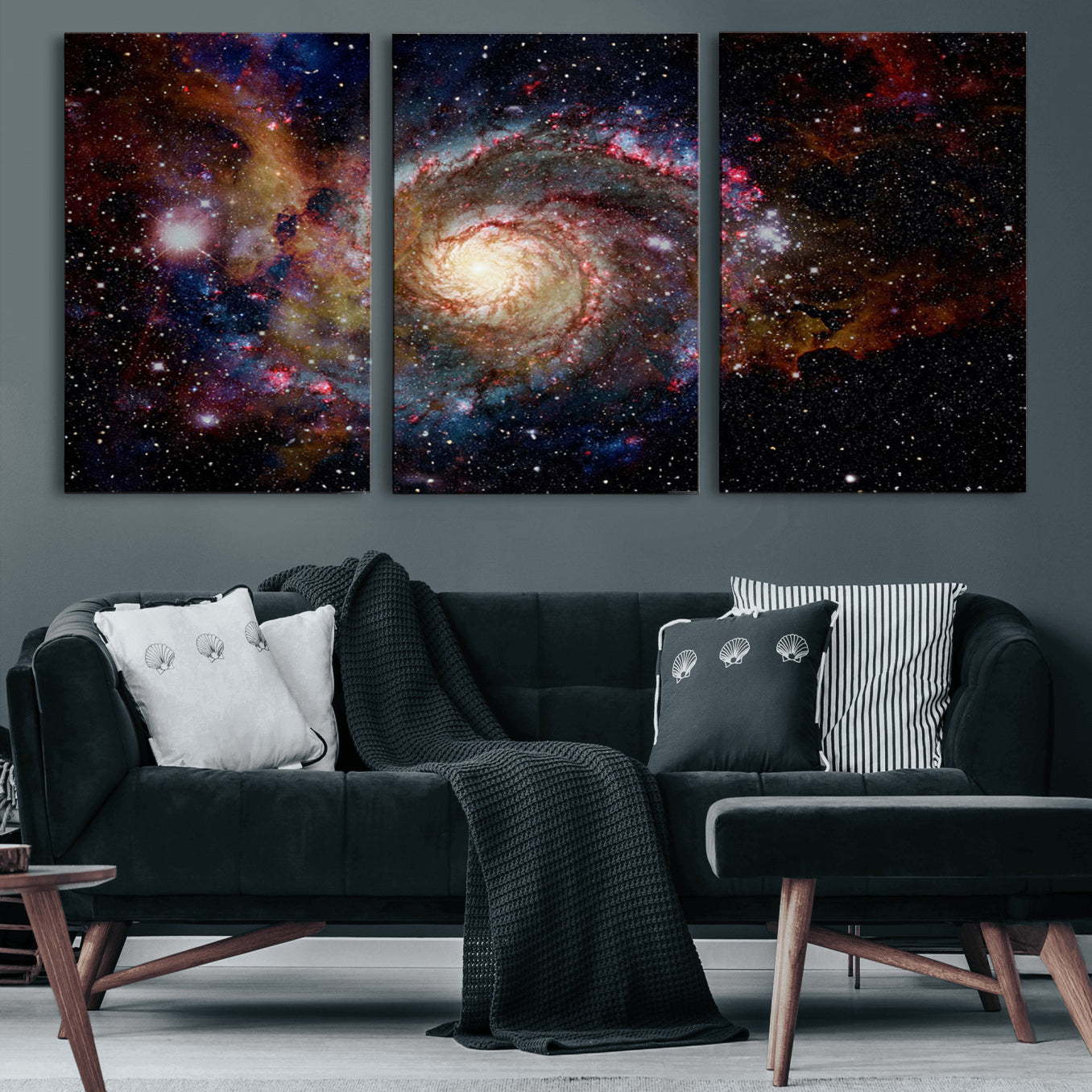 91650-MGV-CV-60X30-3P-Nebula and Galaxies in Space Wall Art Canvas Print, Spiral Galaxy Wall Art Canvas Print