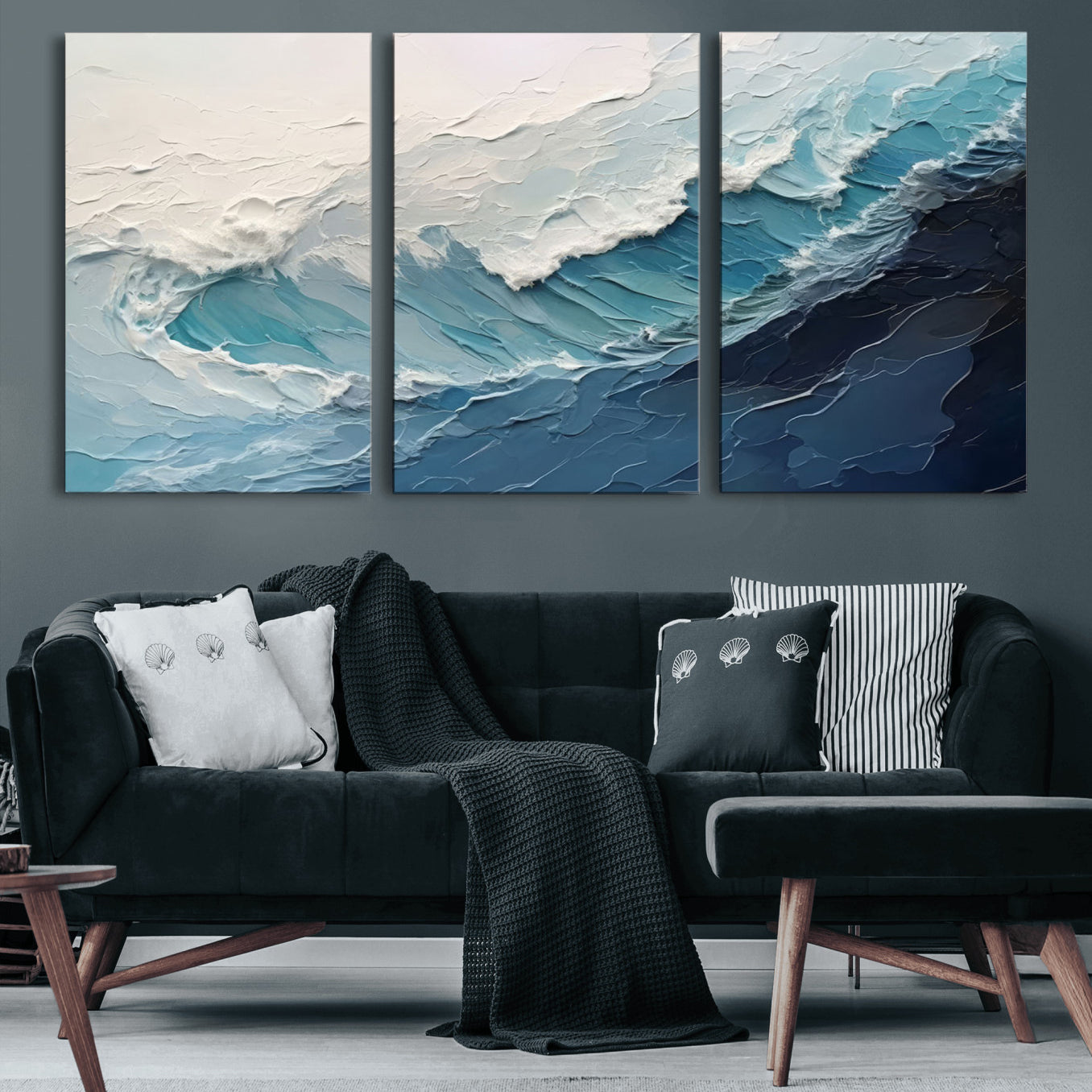 23887-MGV-CV-60X30-3P-Ocean Wave Canvas Wall Art Print – Coastal Living Room Large Ocean Wave Seascape Wall Art for Home, Office, Living Room