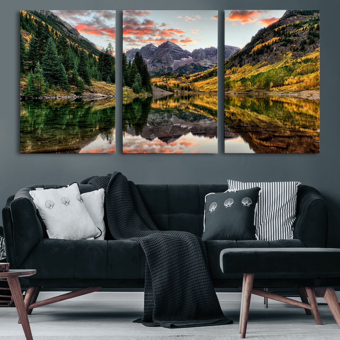 14376-MGV-CV-60X30-3P-Maroon Bells Wall Art - Scenic Canvas Print of Maroon Bells in Autumn for Elegant Home or Office
