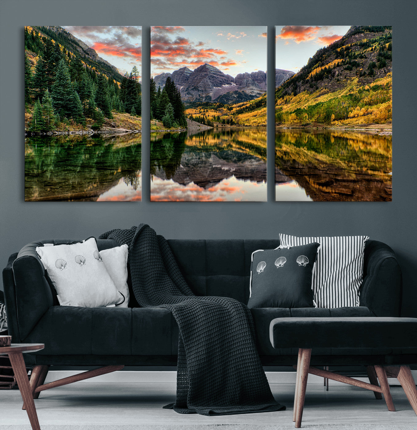14376-MGV-CV-60X30-3P-Maroon Bells Wall Art - Scenic Canvas Print of Maroon Bells in Autumn for Elegant Home or Office