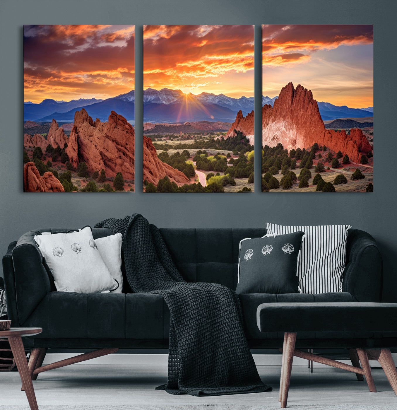 38182-MGV-CV-60X30-3P-Rocky Mountains Sunset Wall Art Canvas Print – Ready to Hang, Framed Colorado Landscape