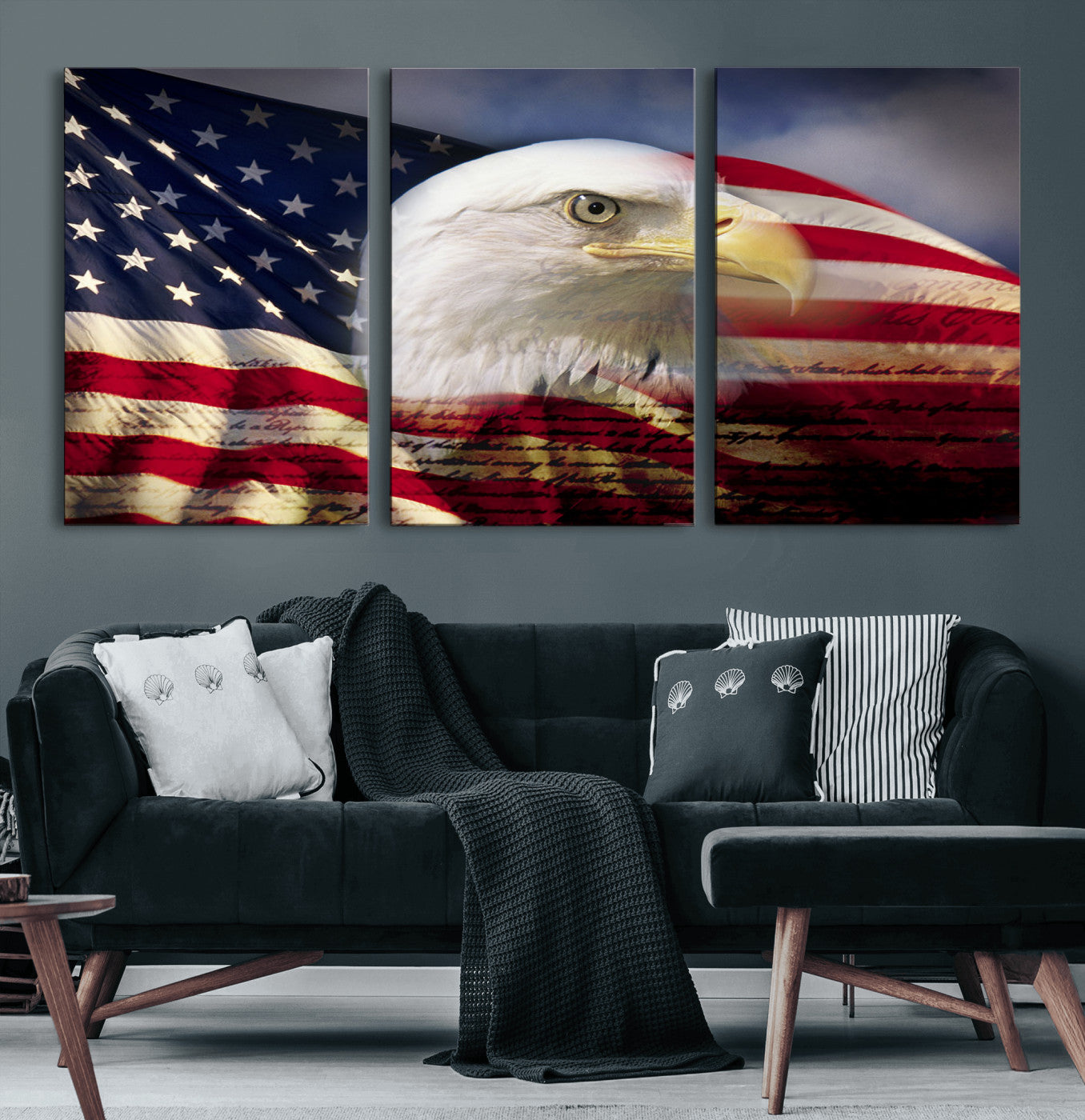 30313-MGV-CV-60X30-3P-American Flag Eagle Symbol Wall Art, American Flag Eagle Wall Art Canvas Print