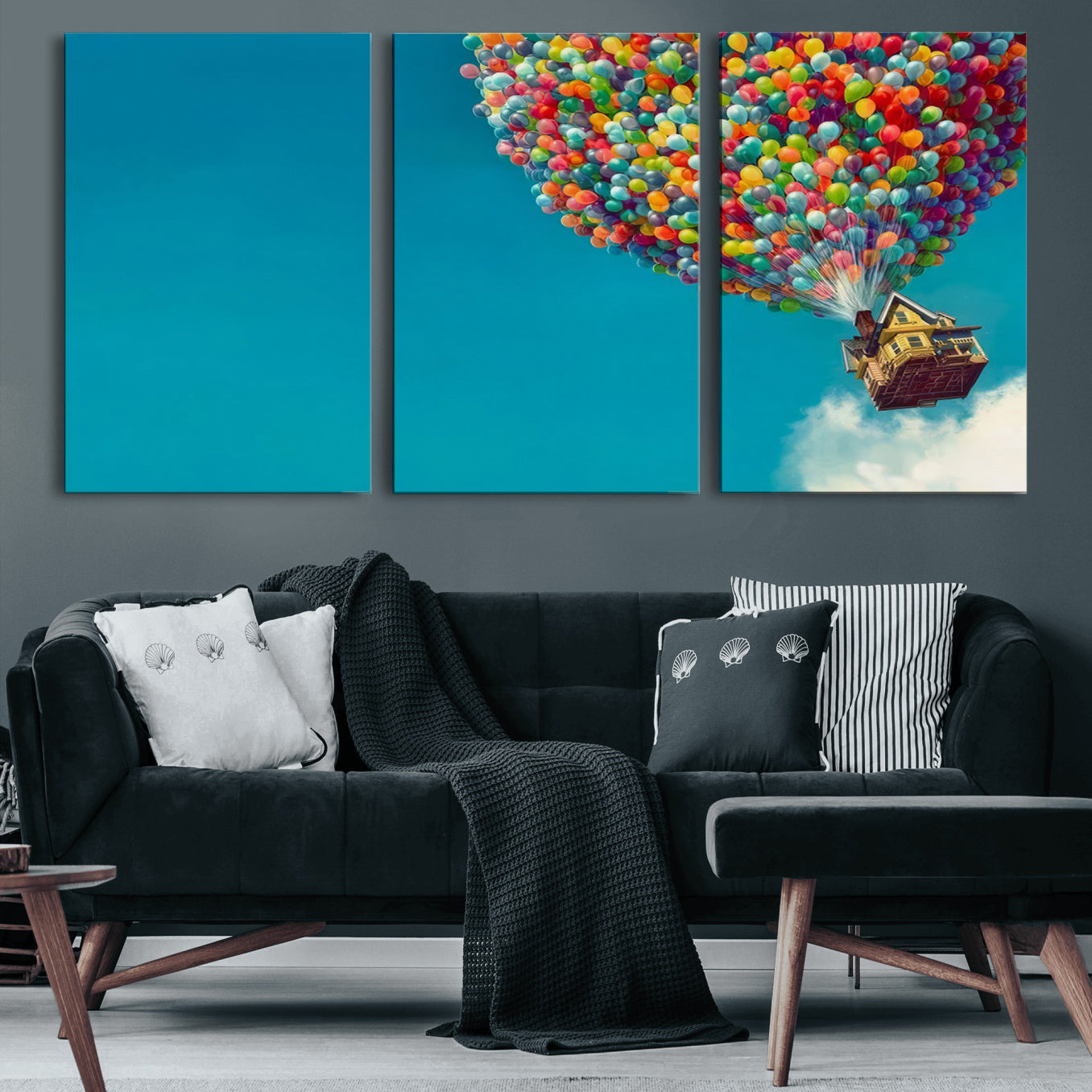 47007-MGV-CV-60X30-3P-Carl Fredricksen, Up Movie Wall Art, Colorful Balloon House Art | Whimsical Wall Decor for Living