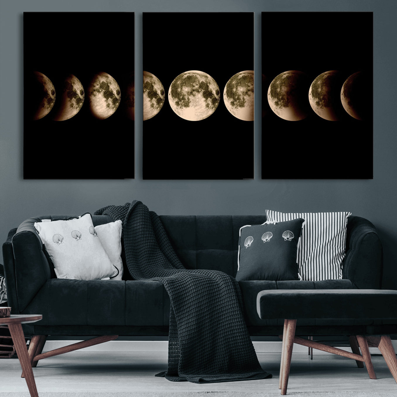 52750-MGV-CV-60X30-3P-Phases of the Moon Wall Art | Canvas Print for Modern Wall Decor | Ready to Hang and Framed