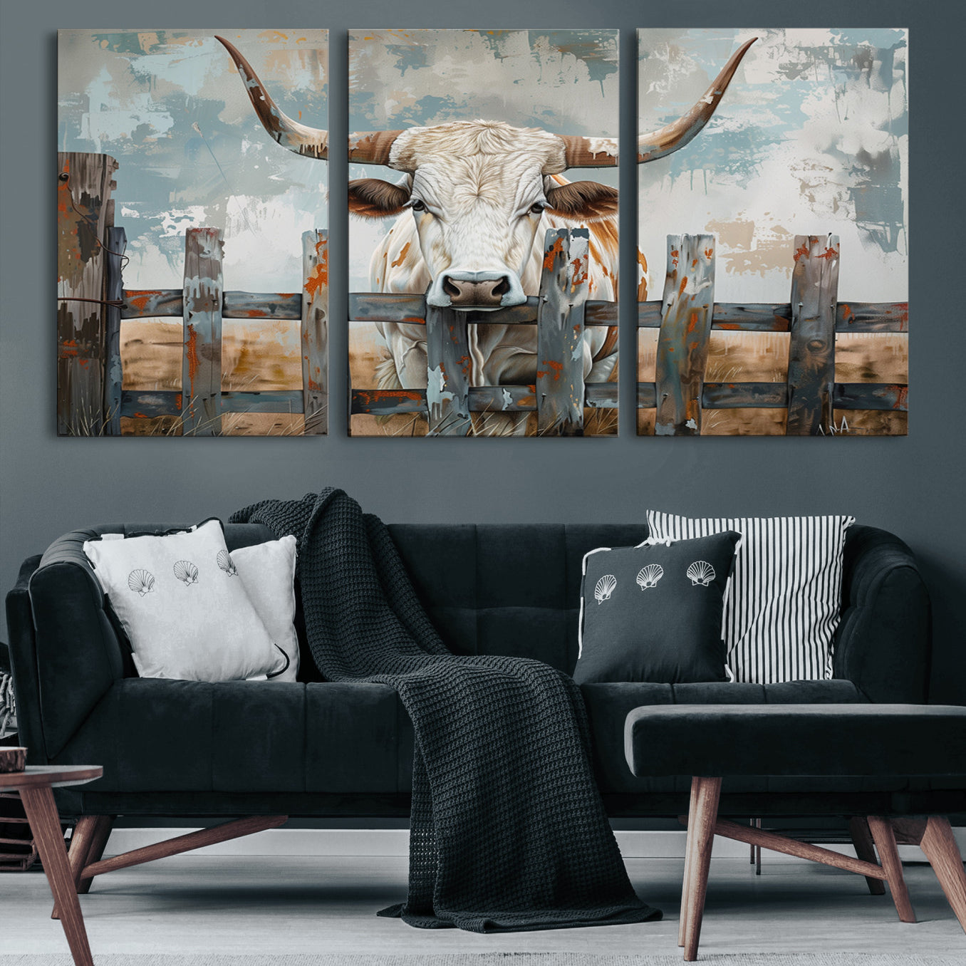 85218-MGV-CV-60X30-3P-Vintage Cow Wall Art Canvas Print for Farmhouse Wall Decor Theme, Cattle Wall Art Print
