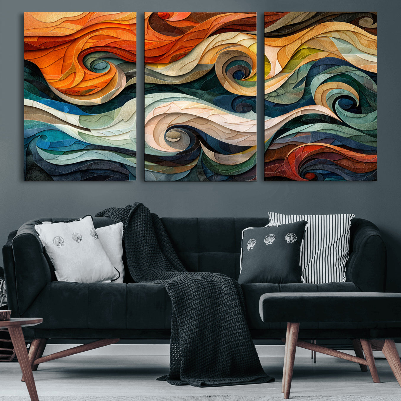 98463-MGV-CV-60X30-3P-Abstract Wave Wall Art | Ready to Hang Framed Canvas Print | Vibrant Home Decor for Modern Spaces